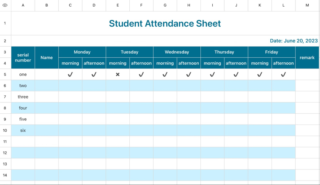 Student Attendance Sheet 1